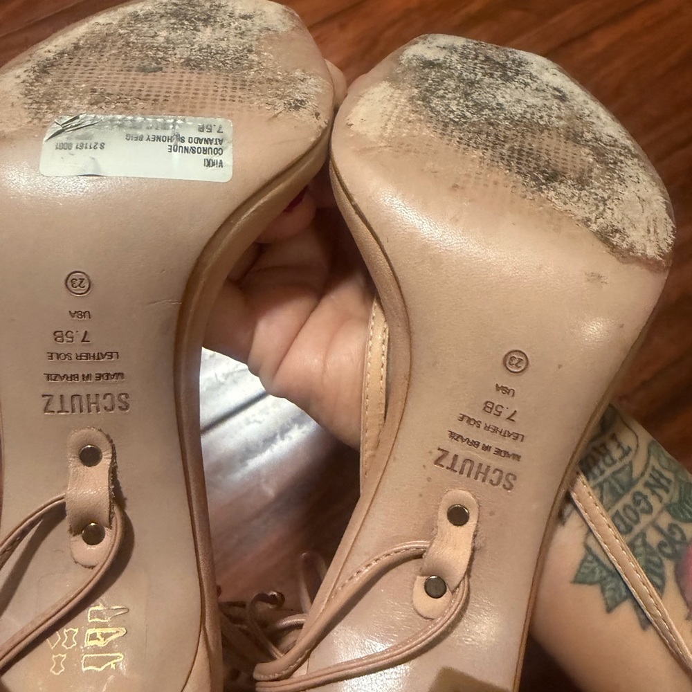 SCHUTZ Tan Lace-Up Stiletto Sandals with Wrap Ankle Ties - Picture 11 of 15